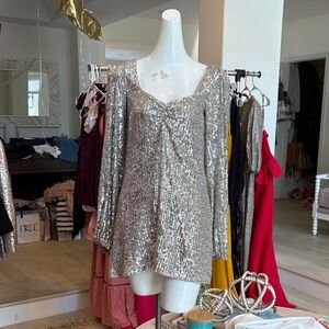 Show Me Your MuMu Silver Sequin Long-Sleeve Tunic